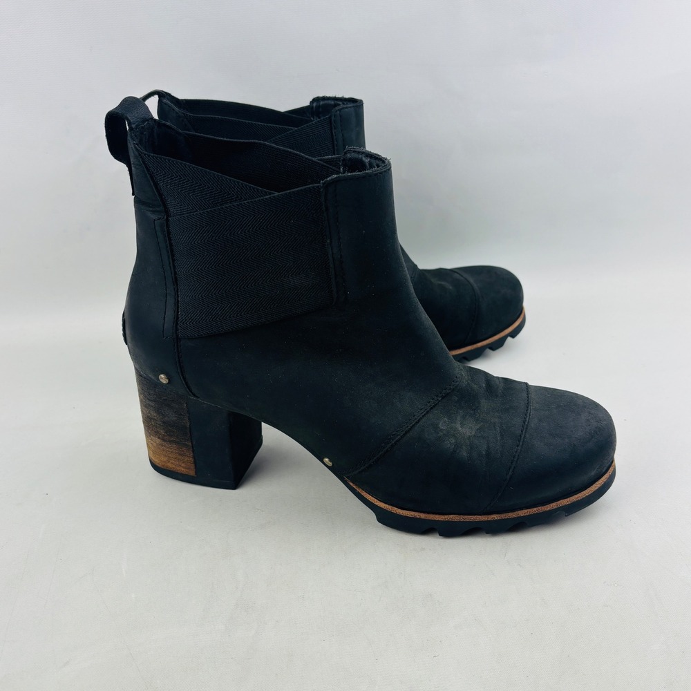 Sorel Addington Chelsea Boot Womens 11 Black Leather Chunky Heel Lug Sole Studs